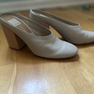 Genuine soft leather Dolce Vita cream Mules with Wooden Heel